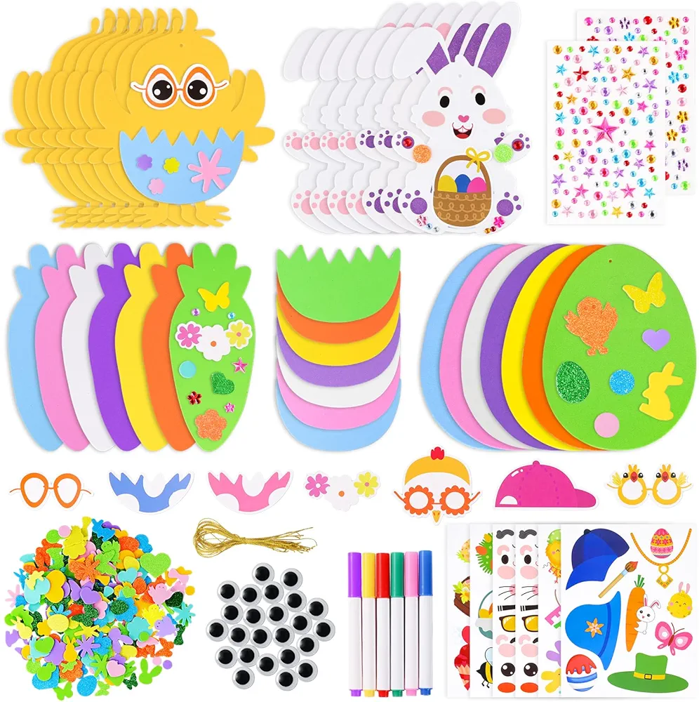 Garma Easter Craft Kit with 312 PCS Foam Stickers Set, Including Easter Eggs, Bunnies, Chicks, Carrots, Decorations for Kids Party Favors Supplies