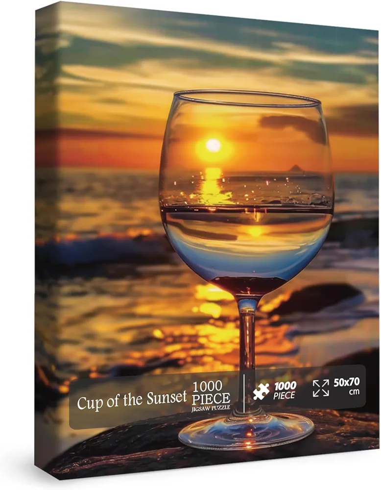 Beach Wine Sunset Puzzles for Adults 1000 Pieces, Ocean Art Landscape Jigsaw Puzzles, Pretty Beautiful Scene Puzzle