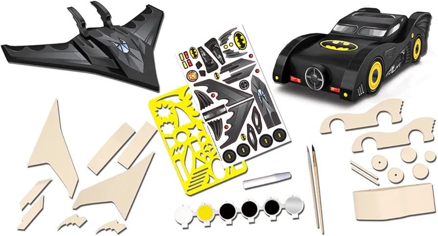 Works of Ahhh Craft Set - Batman 2-pack Batmobile & Batwing Wood Craft Set