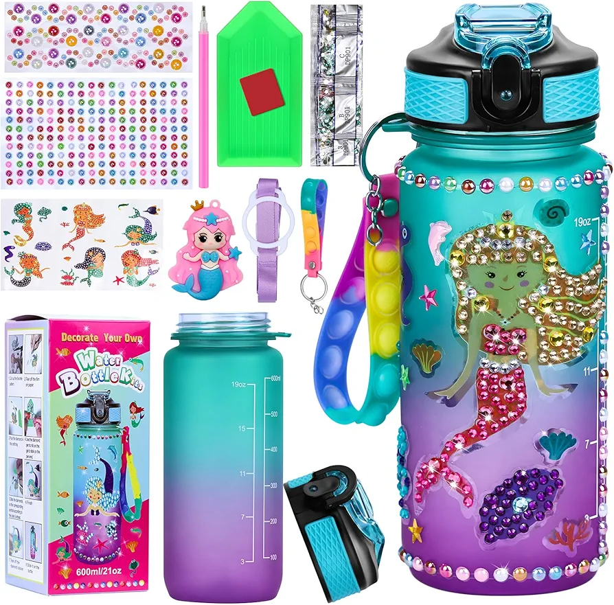 FOCone Decorate Your Own Water Bottle Kits for Girls - Fun Arts & Crafts Gift Toys for Ages 4-6-8-10, Birthday Gift for Budding Artists (Princess)