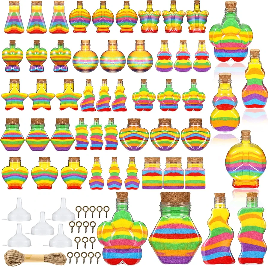 45 Pcs Plastic Sand Art Bottles with Corks Lids, Potion Bottles Sand Art Kits for Kids Summer Beach DIY Wedding Birthday Party Gift Crafts Decoration(Only Bottle, Sand Not Included)