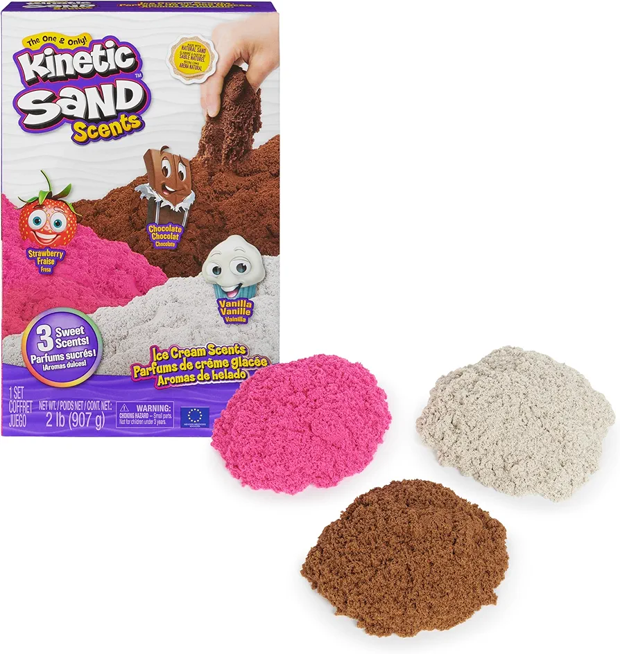 Kinetic Sand Ice Cream Scents 3-Pack, 2lbs of Strawberry, Chocolate, and Vanilla Scented Play Sand, Toys for Kids Ages 3+