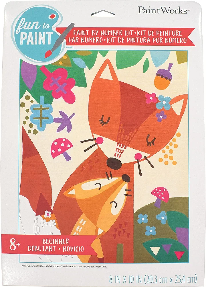 Dimensions PaintWorks Mama Fox Animal Paint by Number Kit for Kids and Adults, Finished Project 8" x 10", Multicolor 9 Piece