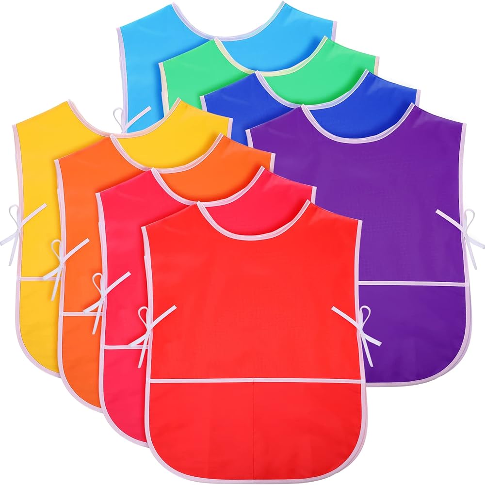 Yahenda 8 Pieces Art Smock for Kids Waterproof Children Painting Aprons with Pockets Toddler Paint Smock Sleeveless Kids Art Apron for Age 3 to 8 Classroom Paint Art Craft Activity, 8 Colors