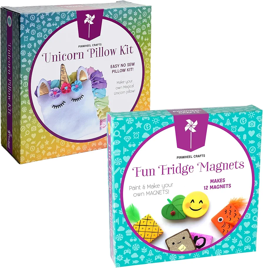 Unicorn Pillow Kit & Fun Fridge Magnet Kit Bundle - Fun DIY Arts and Crafts Project for Kids Ages 6 7 8 9 10 11 12 - Great Gifts for All Occasions