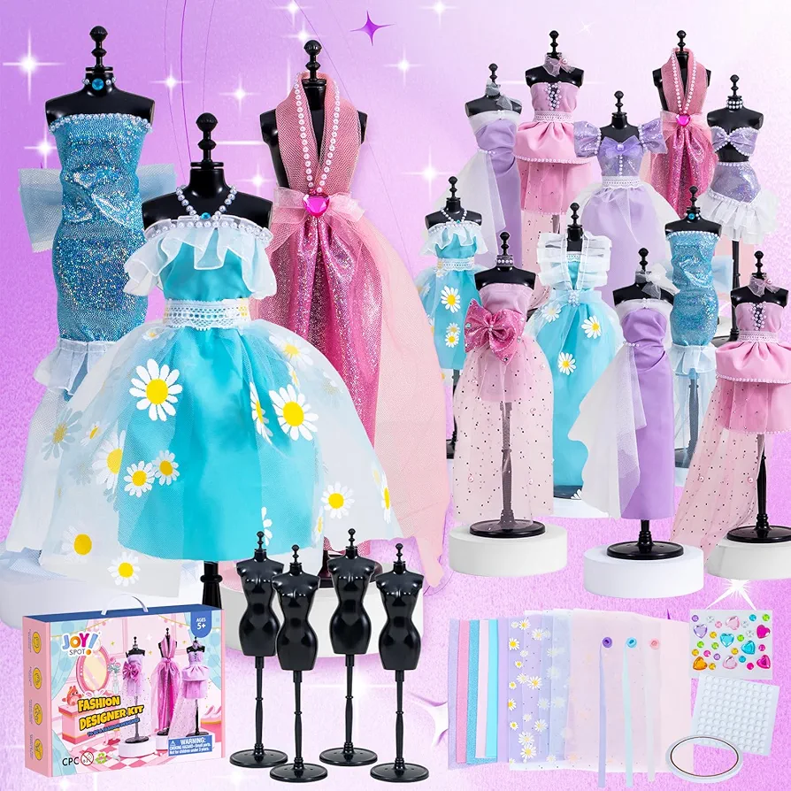 Fashion Design Kits for Girls with 4 Mannequins, Creativity DIY Arts & Crafts Educational Set for Kids, Learn to Sketch Sew Style, 500+PCS Designer Kit for Teen Craft Studio Birthday Age 5-12 Toys