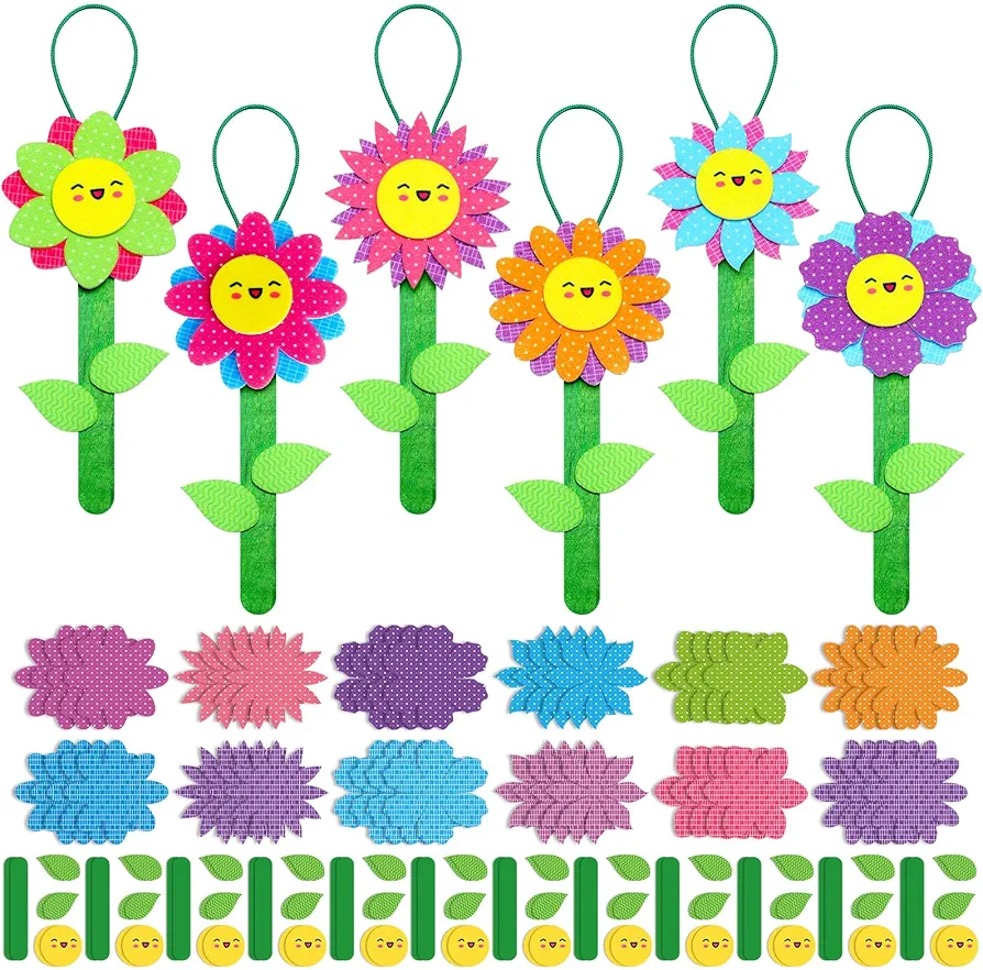 24 Sets Mother's Day Flower Ornament Crafts for Kids Make Your Own Spring Felt Flower Hanging Crafts for DIY Home Preschool Classroom Fun Activities, 6 Styles