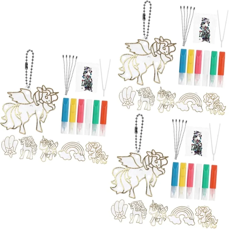 Totority 3 Sets DIY Keychain Unicorn Arts and Crafts Kids Toys for Girls Crafts for Teens Crystal Kit Kid Toy Kids Crafts Art Supplies for Kids 6-8 Kid Suit 5d Materials Plastic Diamond