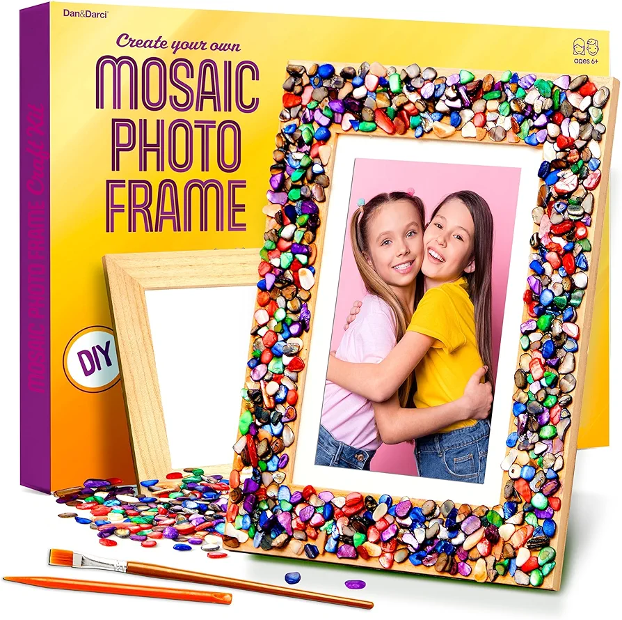 Dan&Darci DIY Mosaic Picture Frame Kit for Kids - Arts and Craft Kits for Girls & Boys- Easter Crafts- Photo Birthday Gifts for Ages 6, 7, 8, 9, 10, 11, 12, Gift for Teens, Tweens, 6-8, 8-12, 10-12