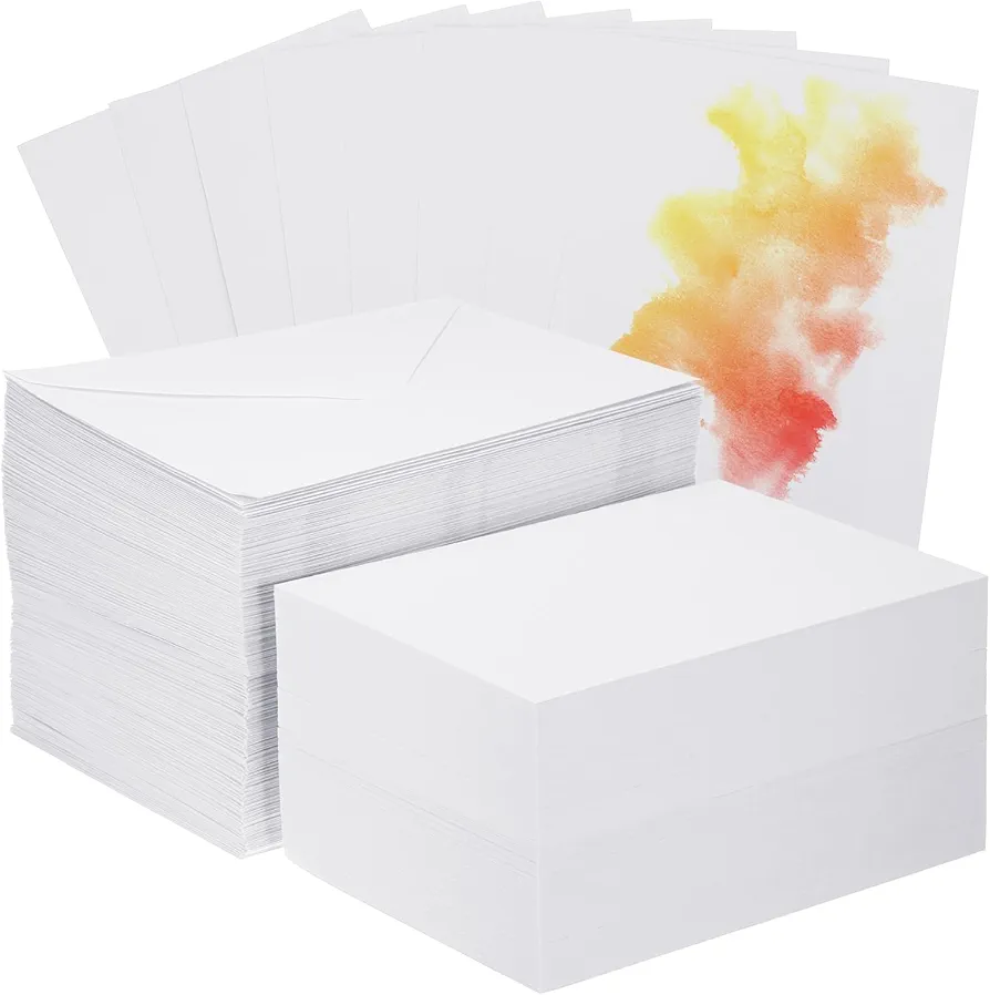 PATIKIL 200 Sets Pure Cotton Watercolor Cards 140lb/300 GSM Postcards with Envelopes for Art Painting Creative Thank Notes, 5x7 Inch