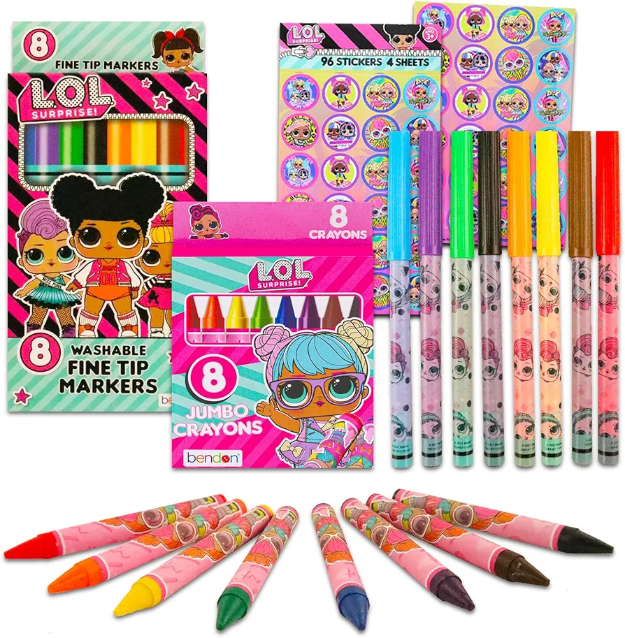 LOL Surprise Coloring Set for Girls - Bundle with 8 LOL Surprise Markers and 8 LOL Surprise Jumbo Crayons for Coloring, Crafts, Drawing, and More Plus Stickers | LOL Surprise School Supplies for Kids