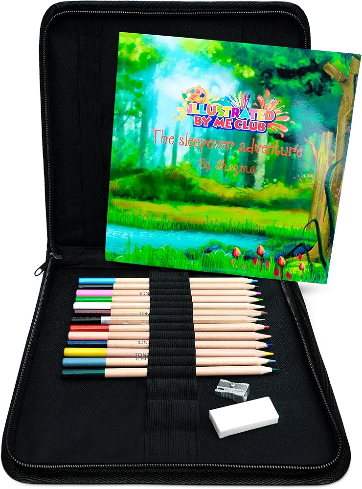 Illustrate Me- KidsTravel Activity Set Storybook-Bring The Story to Life with Your Creative Illustrations-Portable Art Set Kids 6-12- Drawing kit for Kids-Handy Zipped case.Coloring Pencils.