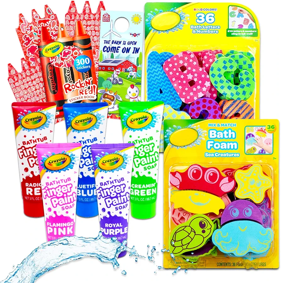 Crayola Bath Set Shower Toys Bundle - 9 Pc Crayola Kids Bathroom Set with Crayola Bath Paint, Bath Toys, and Stickers
