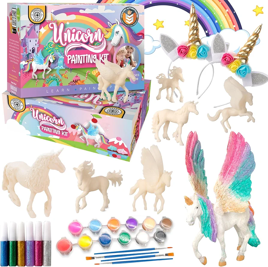 STEM-Accredited Unicorn Painting Kit for Kids - Engaging DIY Arts & Crafts Set with Unicorn Headbands & Figurines, Creative & Educational Screen-Free Play