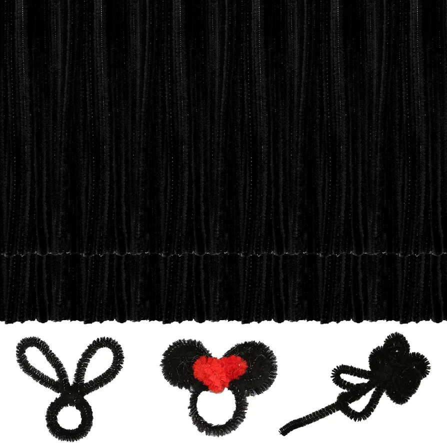 150 Pieces Black Pipe Cleaners for Hair, Pipe Cleaners Chenille Stem, Craft Pipe Cleaners, Art Pipe Cleaners, Fuzzy Sticks for Creative Home Arts and Crafts Project Decoration Supplies