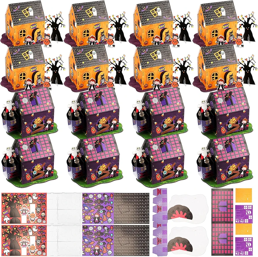 Shappy 16 Set Halloween Craft Kit Halloween Haunted House Kit Halloween Castle House Craft Make a Haunted House Craft 3D Halloween Crafts Kit for Halloween Party Game Craft Supplies Decoration