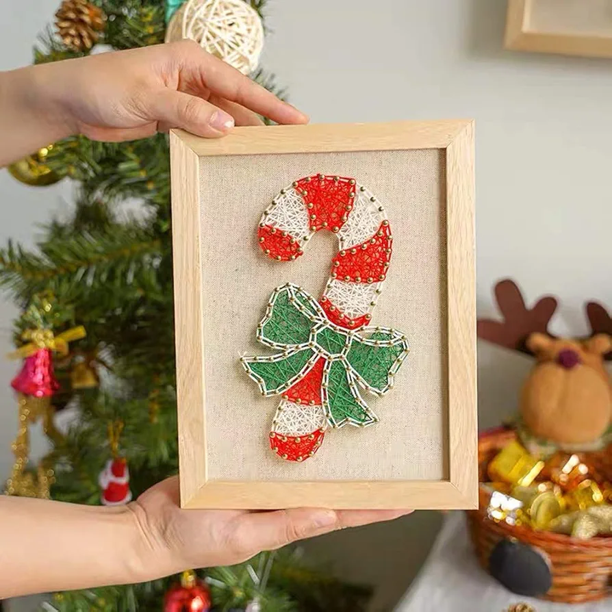 RM Studio DIY String Art Kit with All Necessary Accessories and Frame for Kids Students, Adult Crafts Kit, Home Wall Decorations Unique Gift (Candy Cane)