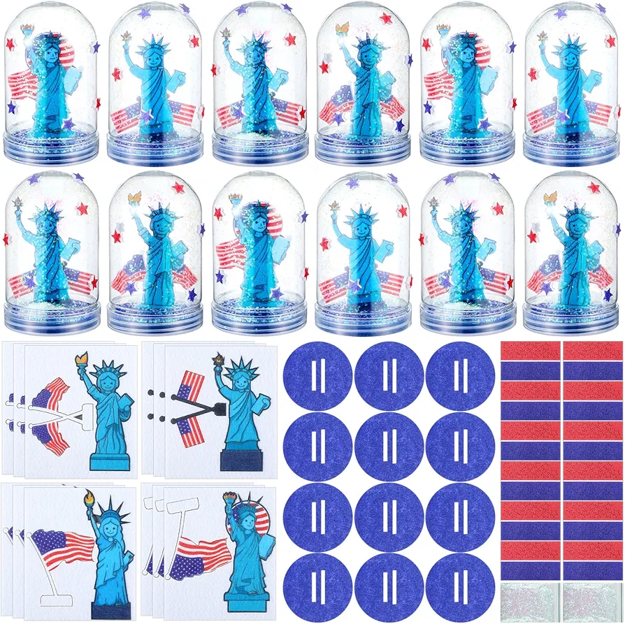 Shappy 12 Set Patriotic Snow Globe Craft Kit for Kids Make Your Own Snow Globes Holiday Glitter Snow Globe Making Kit Plastic DIY Snow Globe Kit for Home Activities (Independence Day)