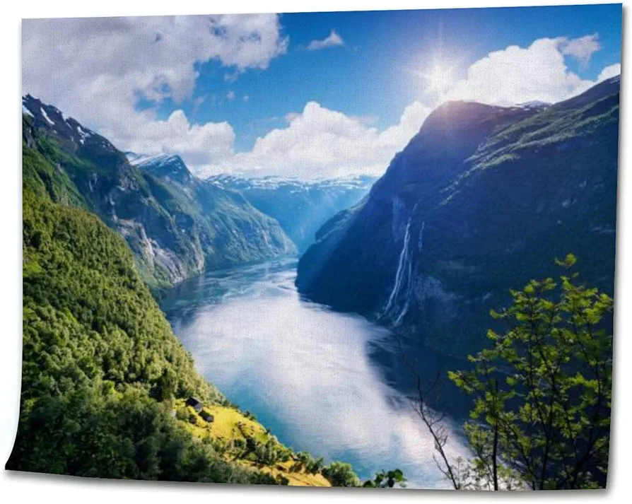 OEPWQIWEPZ Geirangerfjord Fjord Seven Sisters Waterfall Norway DIY Digital Oil Painting Set Acrylic Oil Painting Arts Craft Paint by Number Kits for Adult Kids Beginner Children Wall Decor