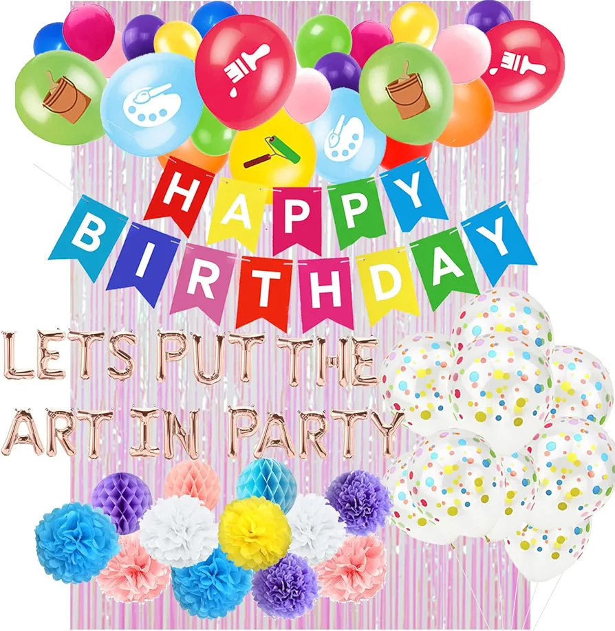 Lets Put The Art In Party, Art Party Decorations, Painting Birthday Party Decorations, Artist Drawing Art Paint Birthday Banner Balloons, Painting Theme Party Favors,Art Themed Birthday Party Supplies