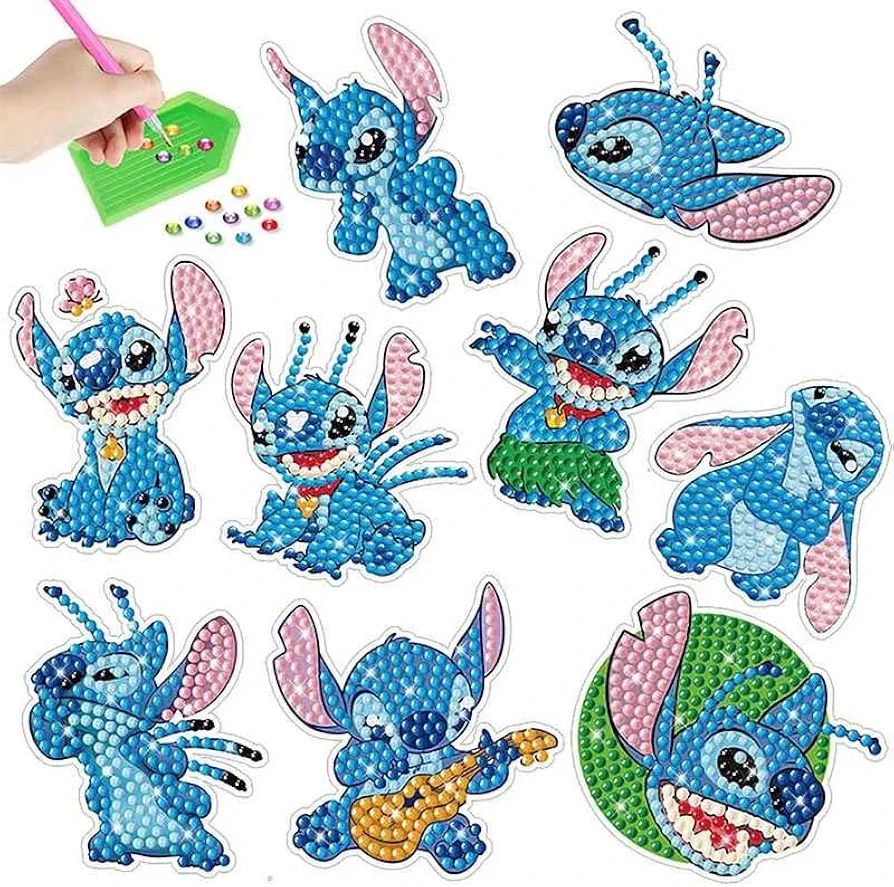 MEGZIHXN Cute Diamond Art Stickers Kits for Kids,Stitch Blue Koala Koala Playing Guitar Pink Elf Ears Diamond Craft Arts Set - Best Gifts for Children Or Adult Beginners