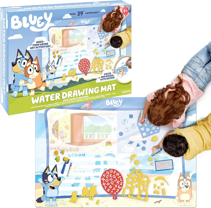 Official Bluey Water Drawing Mat, 39 x 27 Inches Extra Large Water Drawing Mat, Toddler Learning Toys, Fun Bluey Toys, Mess Free Painting Coloring Mat, Kids Toys, Bluey Playset, Toddler Sensory Toy