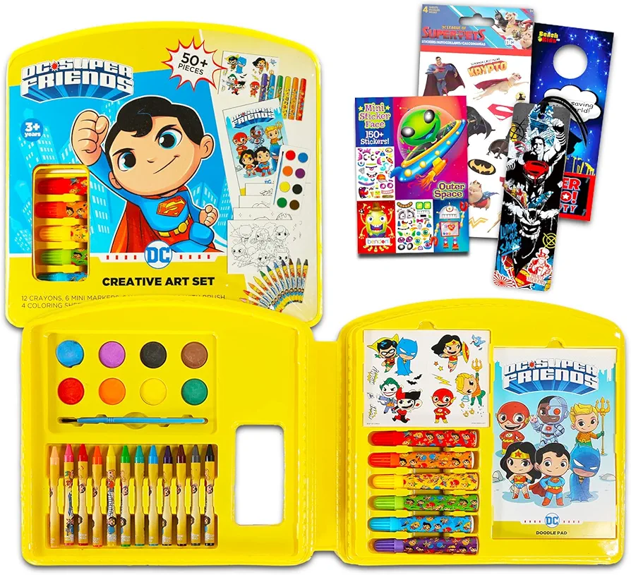 DC Comics Activity Book - Justice League Activity Book Bundle Includes Justice League Stationery Set, Create-A-Face Sticker Book, Bookmark, More | Justice League Coloring Set for Kids