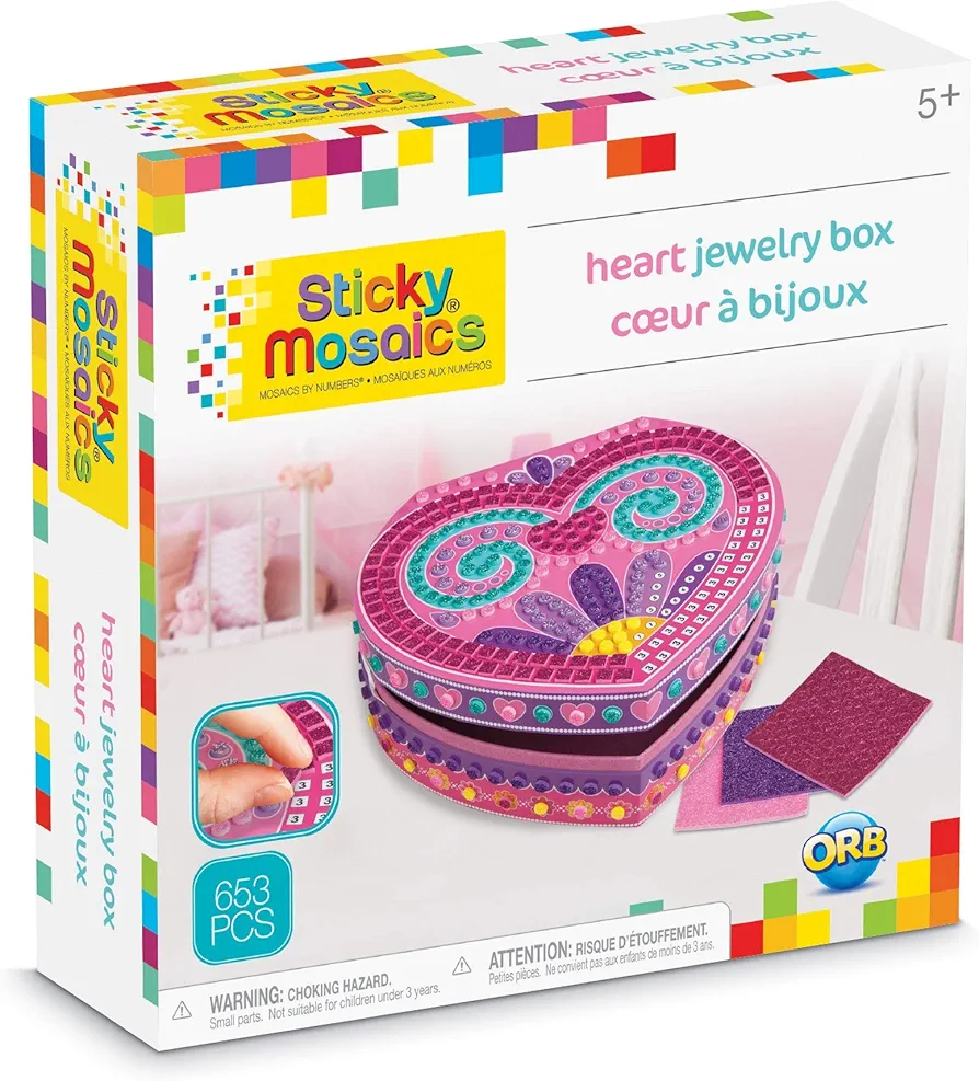 ORB The Factory Sticky Mosaics Heart Box, Pink/Purple/Teal, 8.26' x 2.64' x 7.67'