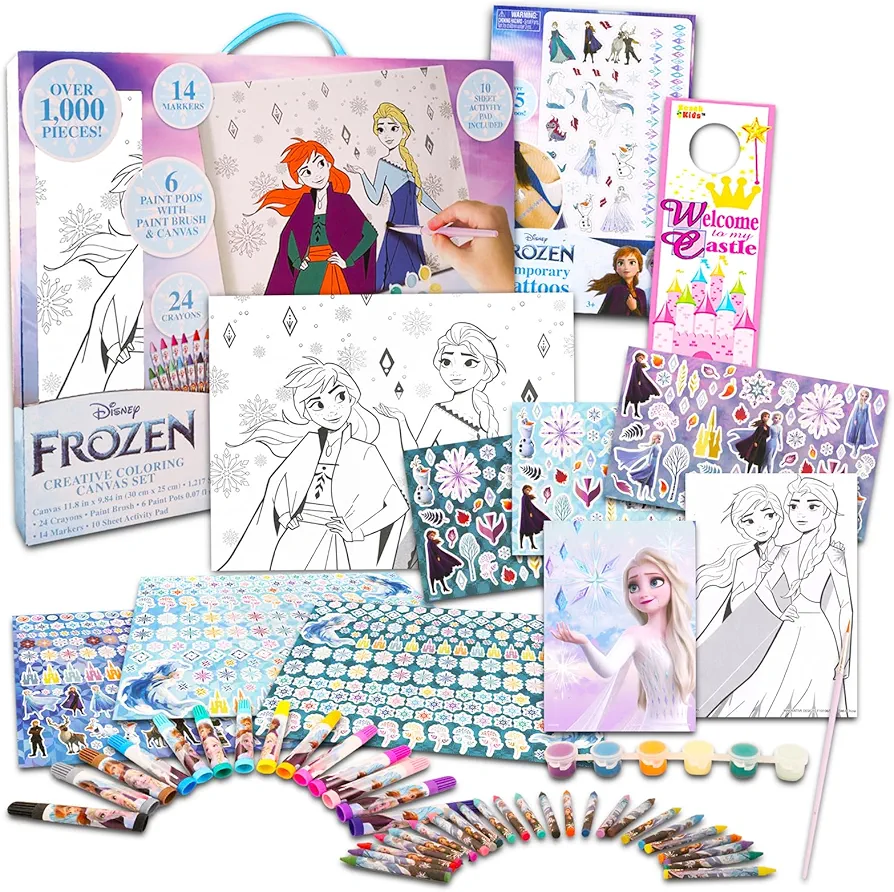 Disney Frozen Painting Set for Girls - 1000+ Pc Frozen Arts and Crafts Bundle with Frozen Canvas, Paint, Coloring Pages, Stickers, and More for Kids | Frozen Activity Kit