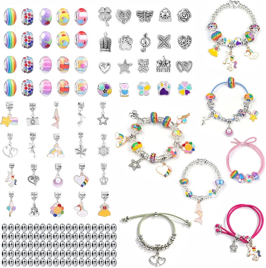 Alfie Home - Christine 162 Pieces DIY Charm Bracelets Making Kit with Jewelry Beads and Chains Accessories Craft Gift Set for Girls