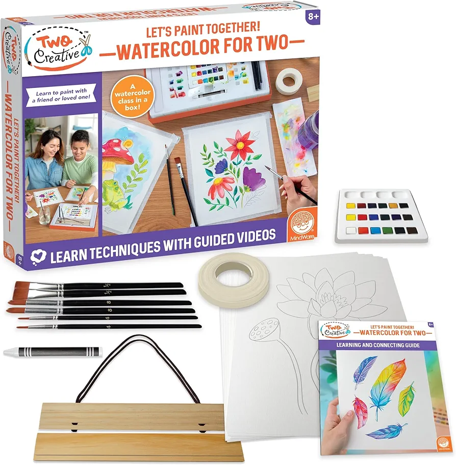MindWare Two Creative Watercolor Paint Set for Two - Includes Guided Video Painting Instructions and All Materials to Paint Two Masterpieces