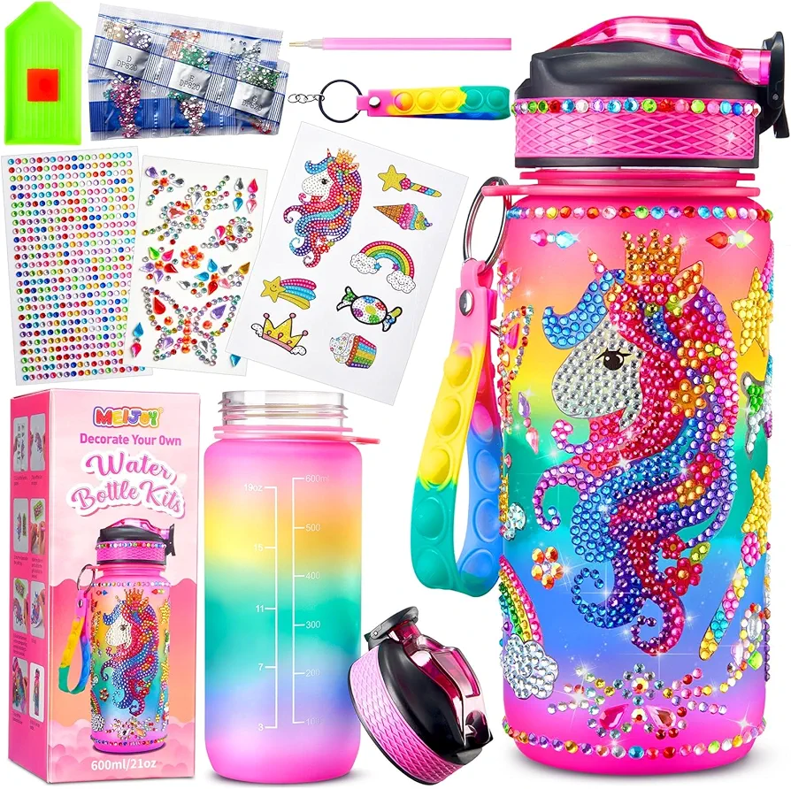 Decorate Your Own Water Bottle Kits for Girls - Kids Water Bottle Birthday Gifts for 4 5 6 7 8-12 Year Old Girl Diy Unicorn Birthday Decorations Arts and Crafts for Kids Ages 6-8 Girls Christmas Gift
