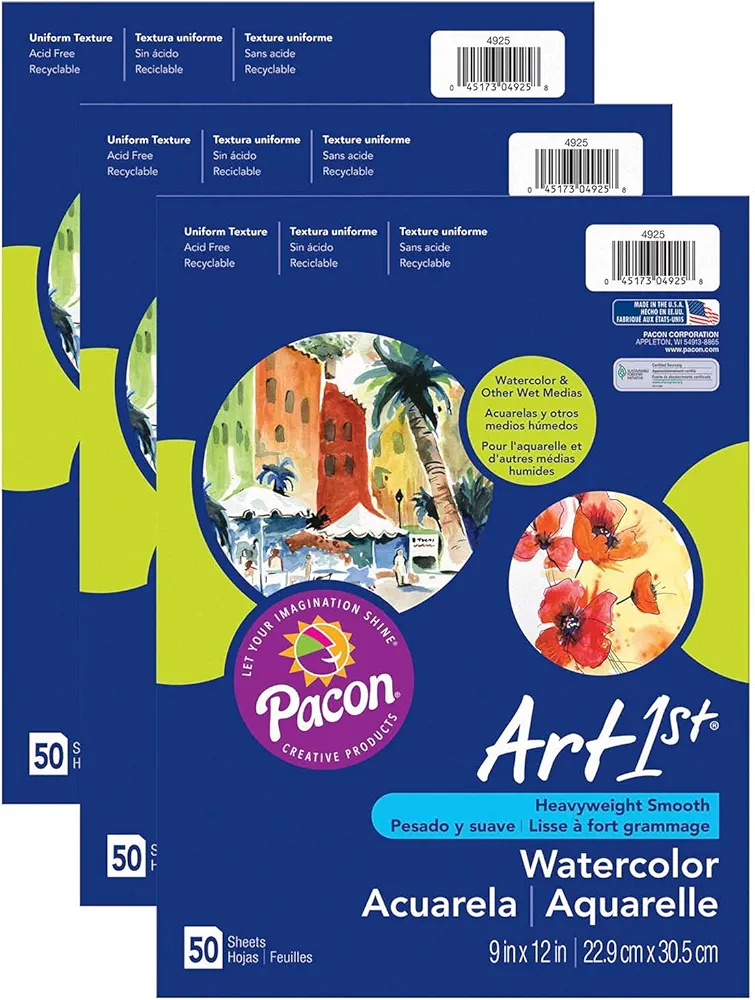 UCreate® Watercolor Paper, White, 90lb., 9" x 12", 50 Sheets Per Pack, 3 Packs