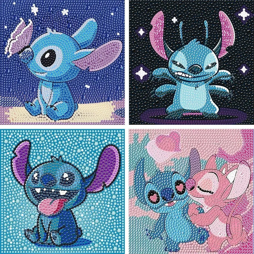 XUERGUANG 4 Pack 4 Pack 5D Diamond Art Painting Kits with 6.0"X6.0" Inches, Diamond Art for DIY Painting Arts and Crafts Gift (Cartoon)