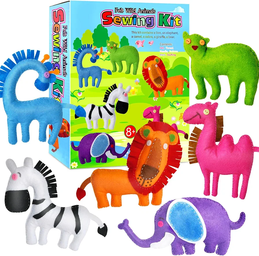dooipoo Sewing Kit for Kids, Make Your Own Felt Animals Craft Kit, Learn to Sew Kit for Beginners, Funny DIY Animal Craft Set for Boys and Girls Age 7-12