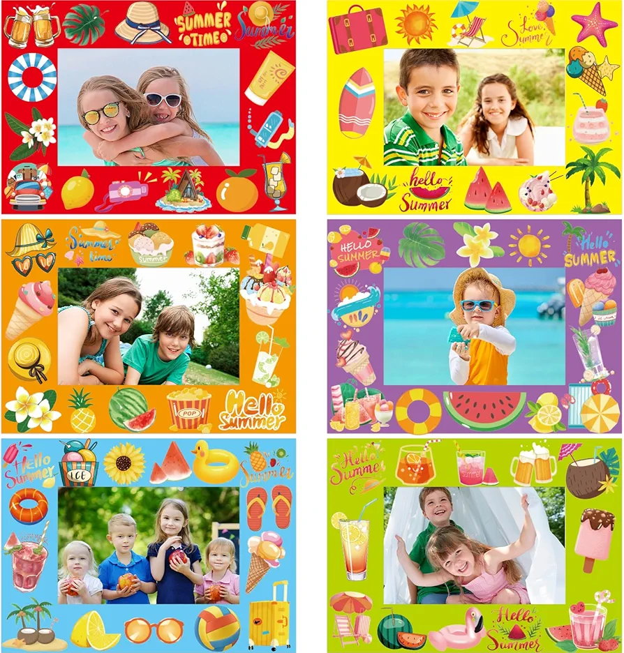Summer Picture Frame Craft Kits for Kids Hello Summer Paper Photo Frames Aloha Beach Art Activities Back to School Project Summer Party Favors 30Pcs