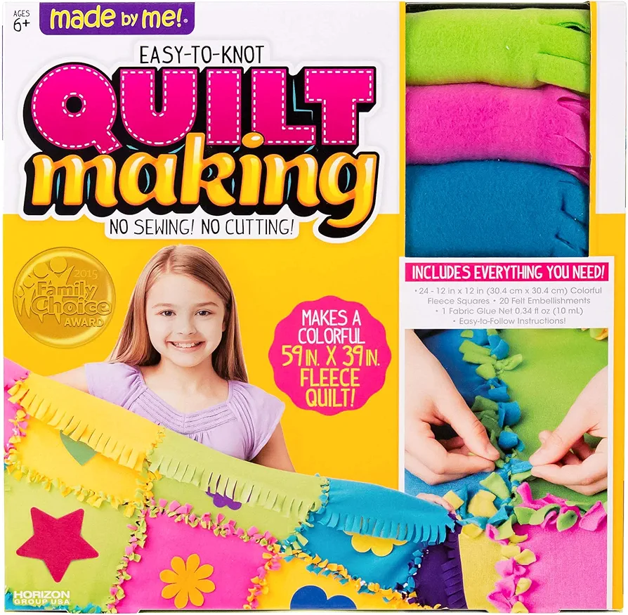 Made By Me Easy to Knot Quilt Making Kit by Horizon Group USA, No Sewing, No Cutting, 59 in. x 39 in. Fleece Blanket, Pre-Cut Squares & Felt Decals (57964F)