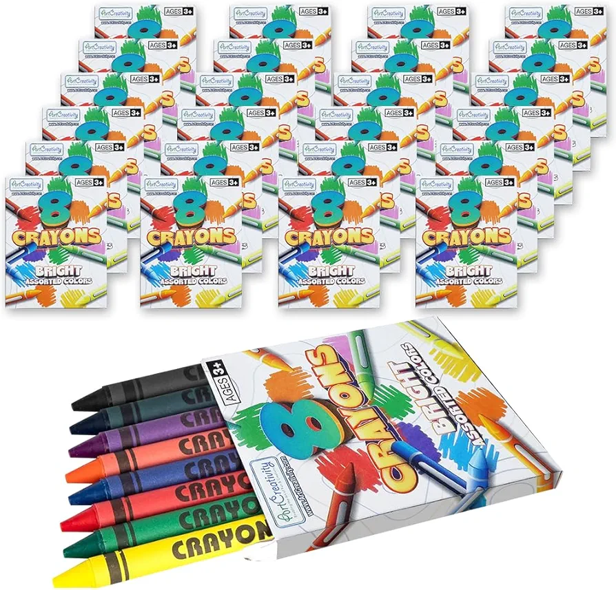 ArtCreativity Bulk Crayon Packs, 24 Sets of 8 Packs of Crayons (192ct), Classroom Crayons for Students, Non-Toxic Crayon Party Favors for Kids, Arts & Crafts Supplies 3+