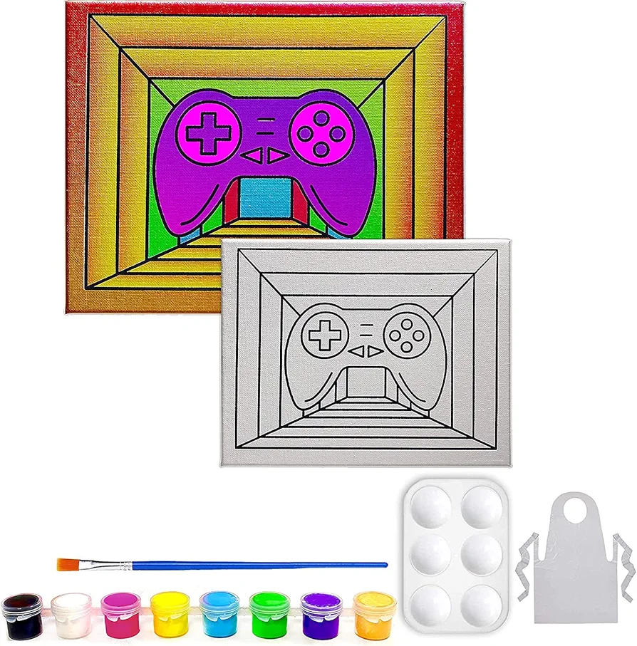 INDIGO ART STUDIO 8x10 Pre Drawn Stretched Canvas Painting Kit | Custom Gaming Theme | Birthday Gift Player Coloring | Paint Party Favor | DIY Virtual Painting…