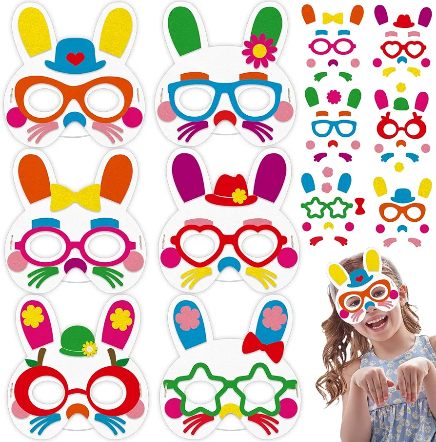 208pcs Easter Craft Kit for Kids Bunny Mask Foam Crafts Set, 16 Bulk Easter Crafts for Ages 3-5, 4-8, 8-10, Spring Arts Craft Kit Party Favors for Spring Classroom Home Activity Art Project (16 Sets)