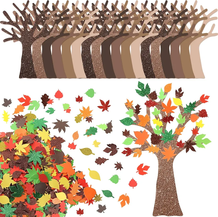 436 Pcs Fall Thanksgiving Tree Maple Leaf Foam Sticker Self Adhesive Foam Sticker Leaf Shape Glitter Sticker Thanksgiving Glitter Foam Sticker Set for Kids Art Family Thanksgiving (Maple Leaves)