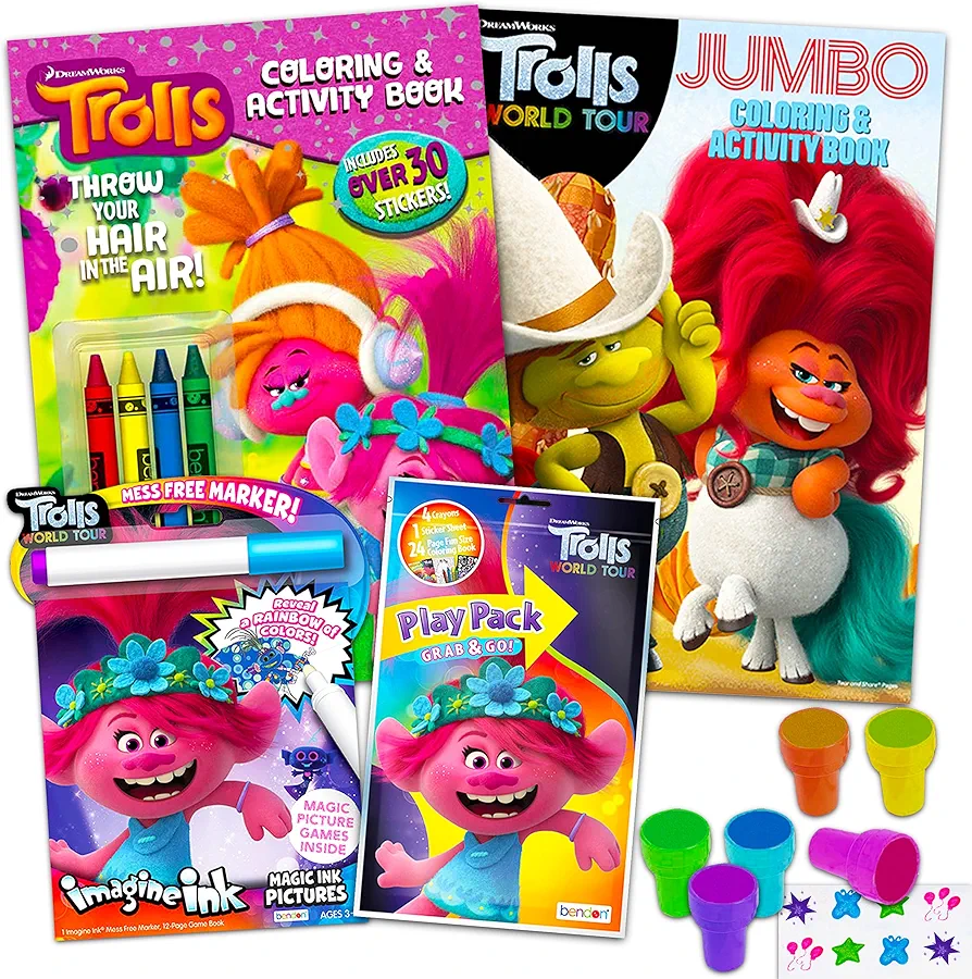 DreamWorks Trolls Coloring and Activity Set Ultimate Bundle ~ Trolls Activity Book, Mess-Free Coloring Books, Stickers, and Stampers (Trolls Party Supplies)