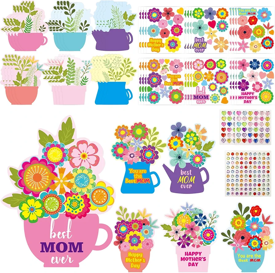 ceiba tree Mothers Day Craft Kits for Kids Happy Mother's Day Flower Crafts with Stickers Greeting Cards Set for Classroom