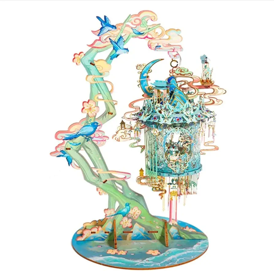 3D Metal Puzzle with USB Night Light 3D Puzzles for Adults Puzzle Box Set Arts and Crafts Gift 3D Puzzle Gift with Shelf (Color : Puzzle+Stand)