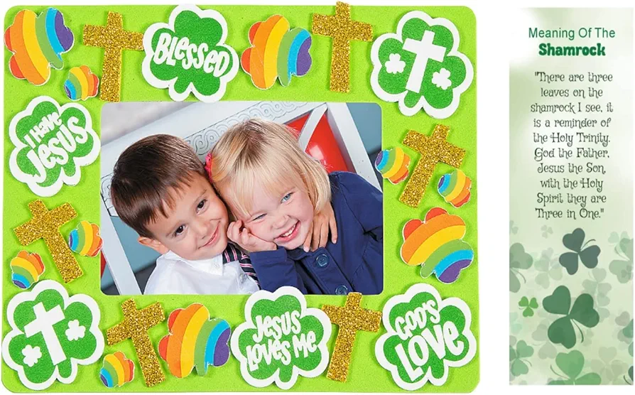 Religious St. Patrick’s Day Picture Frame With Shamrocks Crosses Clovers Inspirational Magnet Craft Kit With Meaning Of The Shamrock Bookmark Sunday School Activity For Churches Bulk Set Makes 12