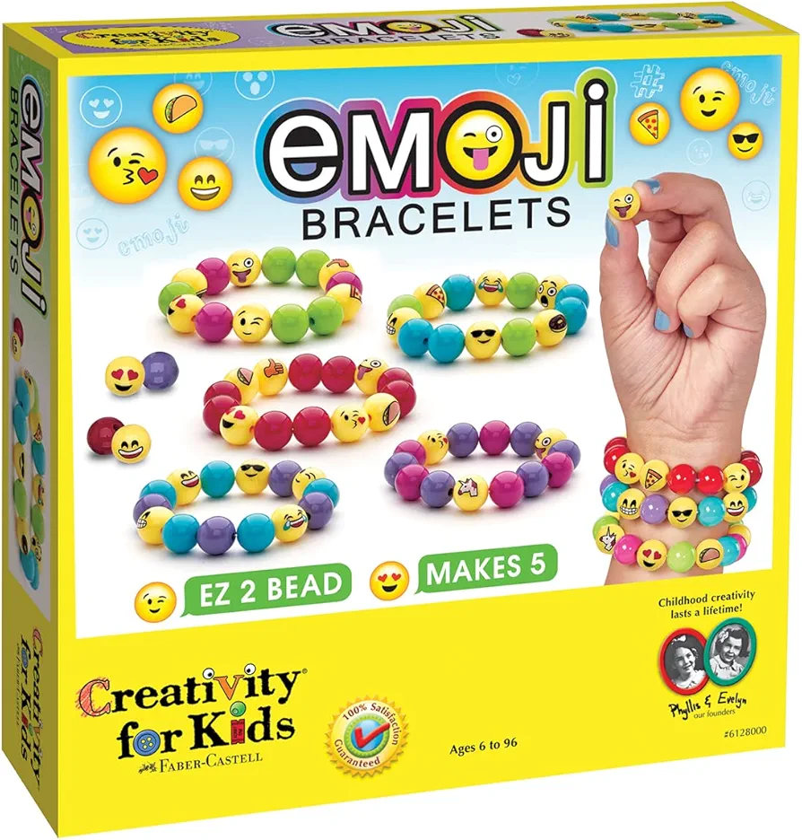 Creativity for Kids Emoji Bracelets, Makes 5 Bead Bracelets - Arts and Crafts Jewelry Making for Kids
