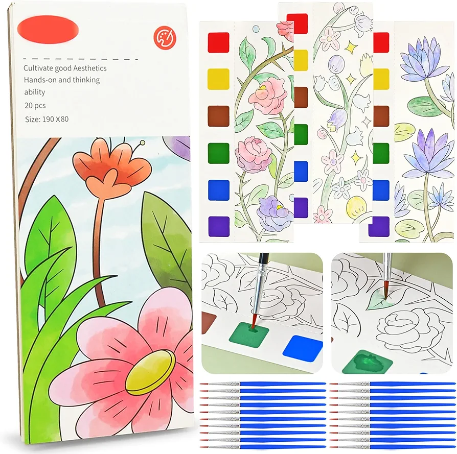 Vileafy Painting Party Favors Coloring Kit for Adults and Girls 8-12 Years Old, Great Gifts for Party Favors, Stocking Stuffers, Travel or Outdoor Activities with 20 Paintbrushes (Flowers)