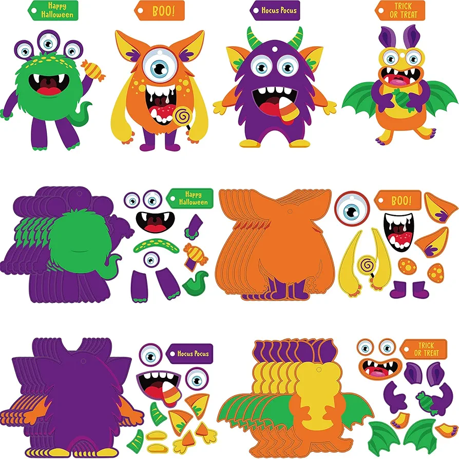 48 Sets Halloween Craft Paper Ornaments for Kids Halloween Craft Kits DIY Craft Halloween Paper Decorative Kit Art Craft DIY Handcraft Supplies for Home Class Game Activities