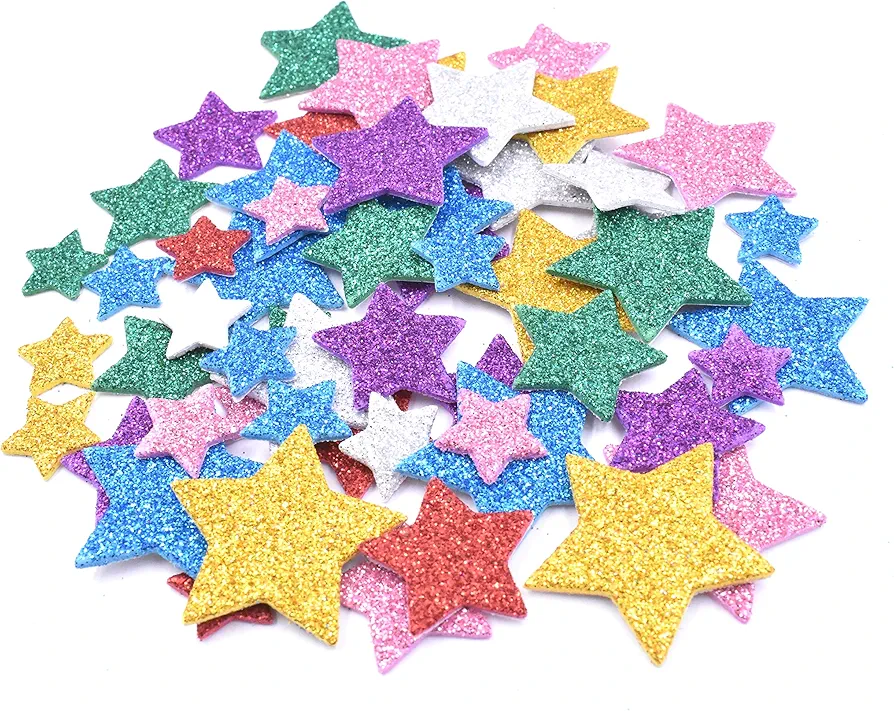 200pcs Colorful Glitter Foam Stickers- Self Adhesive Star Shape Glitter Sticker for Children Kids Arts Craft Supplies Greeting Cards Homemade Home Decoration