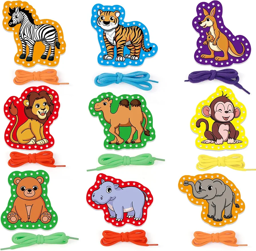 Aizweb Animal Lacing Cards,Sewing Cards for Toddlers, Fine Motor Skill Toys,Threading Cards for Preschoolers,Art and Craft for Kids Educational Kindergarten Learning Activities